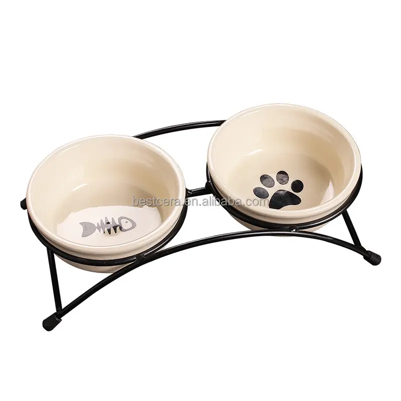 Hochwertige porzellan-Haustierschalen für Hunde Haustier-Wasser- und Futterschale Fütterer Keramik-Haustierschüssel mit Eisenständer