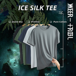 T-shirt d'été pour homme à manches courtes, 100% coton, tissu tissé, séchage rapide, soie glacée, coupe ample, 180g, sweat-shirt lourd - Product Image 2