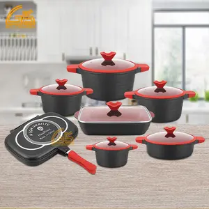 kitchen ware life smile ceramic cooking pots sets induction base die cast casserole aluminium non stick cookware set