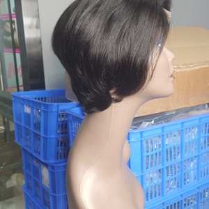High Quality Full Cuticle Natural <b>Black</b> 4*4 Lace Frontal 180% Density Partial Short Bob <b>Wig</b> - Product Image 5