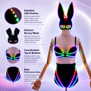 Ensemble d'ambiance d'Halloween unisexe pour adultes, tenue lumineuse à LED, costume de performance Gogo, cosplay de lapine - Product Image 3