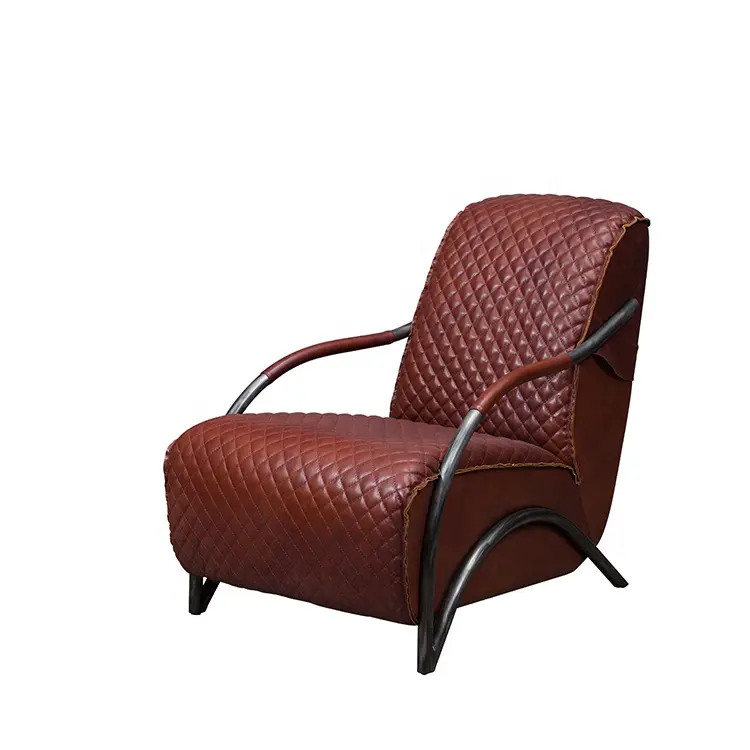 विला के लिए प्राचीन लाल रंग चमड़े अवकाश लाउंज कुर्सी कमरे में रहने वाले टीवी रूम फर्नीचर धातु फ्रेम