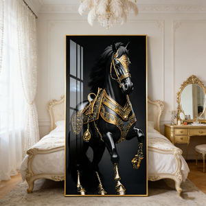 Commande en gros Décoration de salon Décoration intérieure Luxe Noir Or <span class=keywords><strong>Cheval</strong></span> Affiche Art mural moderne <span class=keywords><strong>Abstrait</strong></span> <span class=keywords><strong>Peinture</strong></span> en porcelaine cristalline LED - Product Image 2