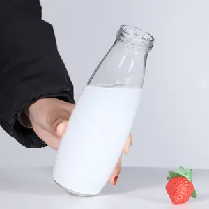 Botol susu kaca bening kosong, 200 ml 500ml 1 liter dengan tutup logam