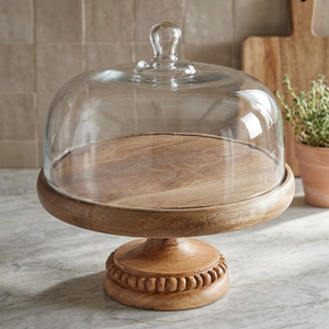 Soporte Redondo de Madera Ecológico Hecho a Mano de 2 Piezas para Pastel con Cúpula de Vidrio, Apto para Horno/Microondas/Lavavajillas, Modelo BS INTERNATIONAL NAQ78900 - Product Image 1