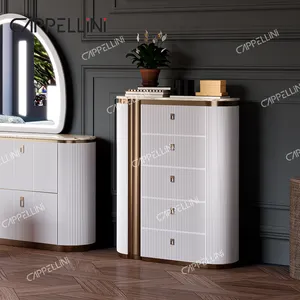 Laci lemari 5 desain Modern putih, Laci penyimpanan furnitur rumah kamar tidur kayu mewah