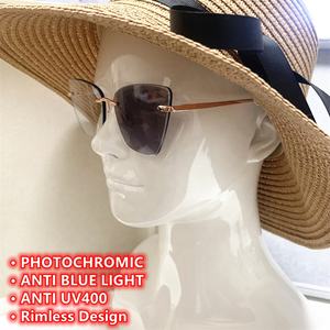 Lunettes Femme 2026 Anti-Lumière Bleue Optiques en Métal Doré, Monture Irrégulière Œil de Chat Sans Cadre, Photochromiques Anti-Reflet - Product Image 2