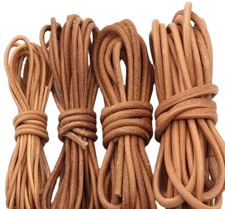 Italy quality 100% natural genuine cowhide 1mm leather round cord 2mm original tan color round leather recycled cord
