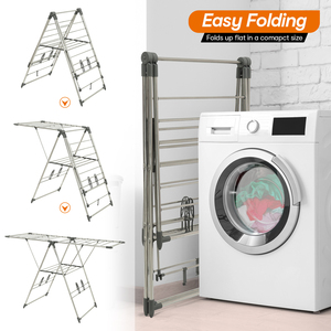 Séchoir à linge à 2 niveaux en acier inoxydable avec <span class=keywords><strong>étagère</strong></span>s, pour vêtements et chaussures - Product Image 4