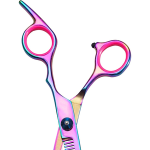 Tijeras de entresacar multicolor de última moda para peluquería, de acero inoxidable, las más vendidas para barbería. - Product Image 4