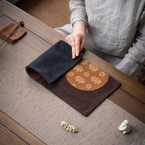 Guanlan Canvas Lotus Dry Brewing Mat 120x30cm <b>Washable</b> Heat Insulating Tea Table <b>Runner</b> For Chinese Tea Ceremony - Product Image 2