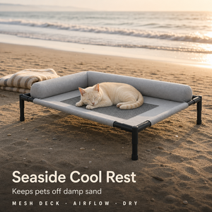 Lit surélevé pour chien en maille respirante, lit d'extérieur gris pour l'été, avec housse amovible et lavable - Product Image 5