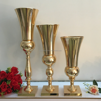 Vase trompette doré en métal, support à fleurs, centre de table pour mariage, décoration de table de mariage