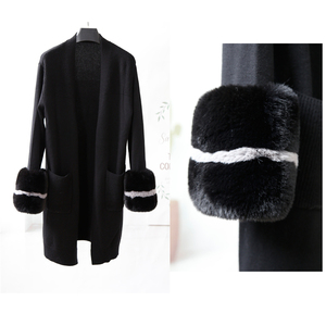 Cárdigan Largo de Punto de Alta Calidad para <span class=keywords><strong>Mujer</strong></span>, Elegante y Clásico, con Puños de Piel Sintética - Product Image 5