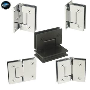 Charnières de <span class=keywords><strong>porte</strong></span> de douche en verre sans cadre avec vis dissimulées polies chromées et plaque de couverture, charnières de douche à ouverture à 180 degrés - Product Image 4