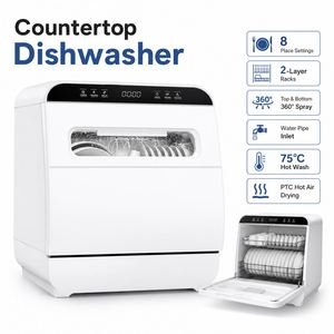 Lave-vaisselle de comptoir pour 8 couverts avec capacité de 75 ° Sèche-linge à air chaud PTC haute température avec 6+6 programmes et double entrée d'eau - Product Image 4