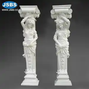 天然汉白玉雕刻优雅少女雕塑罗马石女雕像柱柱出售