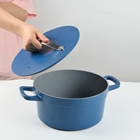 Ensemble de casseroles et poêles en alliage d'aluminium antiadhésif moulé sous pression pour la cuisine, ensemble de cuisine de couleur bleue de 7 pièces