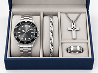 Ensemble cadeau de montre pour homme, bijoux, 4 pièces avec bracelet, collier, bague, coffret cadeau d'affaires pour la Saint-Valentin, la fête des pères, un anniversaire
