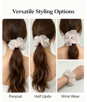 Chouchou à cheveux floral transparent, en mousseline douce avec bordure bleu clair, pour usage quotidien, imprimé floral vintage, foulard chouchou pour cheveux