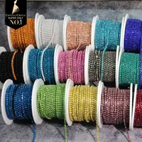 Aksesoris Pengolahan Pakaian 2mm 3mm 4mm 6mm per Yard Rantai Kristal dan Emas Hiasan Rhinestone untuk Gaun, Pakaian, Sepatu