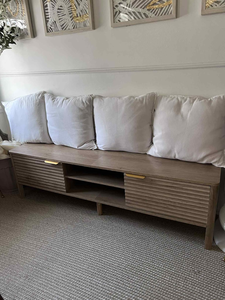 Mueble para <span class=keywords><strong>TV</strong></span> de Estilo Moderno de Mediados de Siglo, Centro de Entretenimiento de Madera con Estantes Ajustables, Mesa Consola para Sala de Estar - Product Image 5