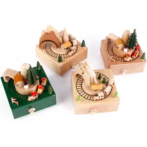 Оптовая продажа рождественских деревянных музыкальных шкатулок, деревянные игрушечные музыкальные шкатулки для детей