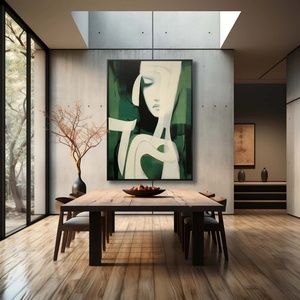 Decoración del Hogar, Lienzo Artístico de Lujo, Arte de Pared Grande, Pintura Abstracta de Rostro de Mujer en Verde y Blanco, Pintura Hecha a Mano, Decoración del Hogar, Arte de Pared - Product Image 1