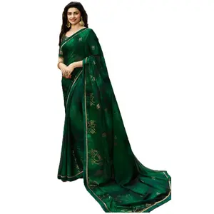 الأخضر ساري مع التباين الطازجة بلوزة أحدث مصمم حزب ارتداء الهندي الزفاف ملابس نسائية السعر المنخفض ساري