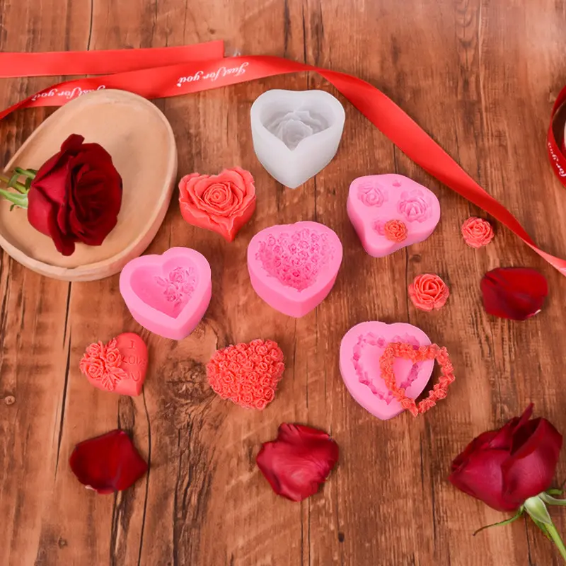 Besafe 3D rosas flor amor corazón silicona pastel Fondant moldes jabón vela azúcar Chocolate caramelo pastel molde para el Día de San Valentín