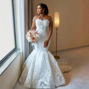 Wedding Dress Mermaid <b>Lace</b> Plus Size Off <b>White</b> Sweetheart Neckline Backless Vintage Style for Women - Product Image 4