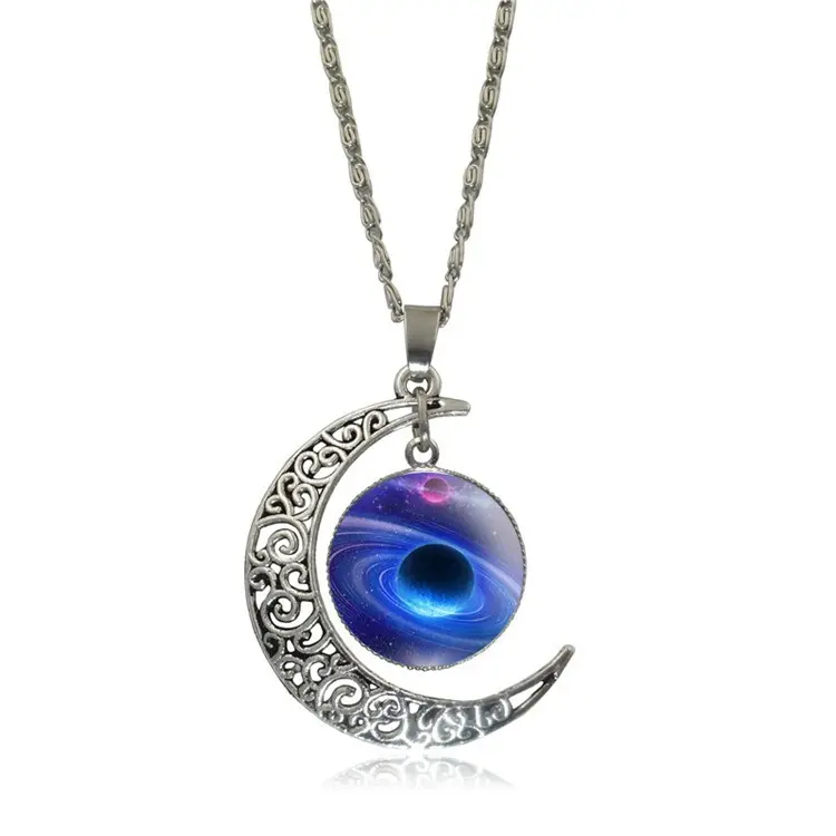 Fashion Vogue Universe Planet Pattern Moon Stainless Steel Design Necklace Pendant Necklace Chain