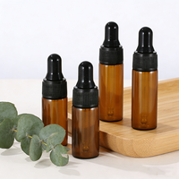 Flacon compte-gouttes en verre mini transparent ou ambré de 1 ml, 2 ml, 3 ml, 4 ml, 5 ml pour échantillons d'huiles essentielles et sérums, avec bouchon noir et compte-gouttes doré ou rose