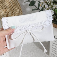 Pochette enveloppe en sergé de coton recyclable avec dentelle, logo personnalisé imprimé, pour emballage de parfum, foulard, perruque, sac anti-poussière en coton