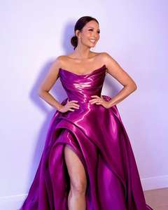 فساتين سهرة نسائية فاخرة ولامعة بتصميم A-line، فساتين حفلات مخصصة بدون حمالات وبدون أكمام مع شق جانبي، فساتين أنيقة للسيدات - Product Image 4