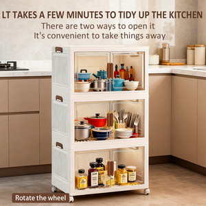 <strong>Large</strong> capacity <strong>Storage</strong> Cabinet Transparent Door <strong>Plastic</strong> <strong>Storage</strong> Cabinet <strong>Storage</strong> <strong>Container</strong> Kitchen Folding Cabinet - Product Image 3