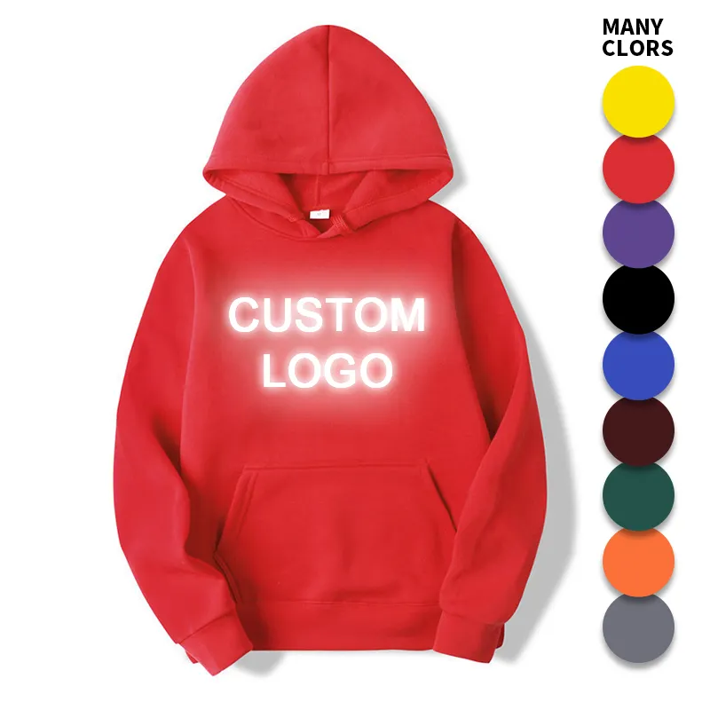 Custom Logo Oversized Hoodies Leeg Katoen Dikke Fleece Unisex 320 350 400 450 550 Gsm Hoodies Pullover Mannen Reflecterende Hoodies