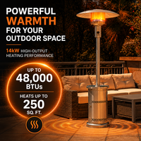 Chauffe-terrasse au propane SparkFire 48K BTU avec roulettes intégrées pour terrasse, jardin, chaleur toute l'année, parfaitement sûr
