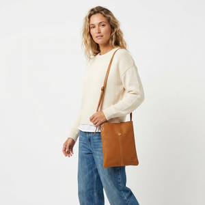Sac à bandoulière en cuir véritable marron à fermeture boutonnée, sac à main pour les trajets quotidiens - Product Image 1