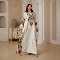 Robe Kaftan élégante en polyester brodé pour femmes, Maxi Jalabiya à manches longues, franges dorées, style Abaya pour les fêtes marocaines