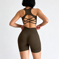 Ensemble de yoga sans couture pour femme avec logo personnalisé, 2 pièces, tenue de sport, soutien-gorge de sport à dos croisé, short de yoga taille haute