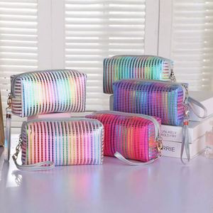 Bolsa de Maquillaje de Viaje Personalizada con Rayas, de Cuero PU Colorido, Organizador de Cosméticos para Mujer, MOQ Bajo - Product Image 5