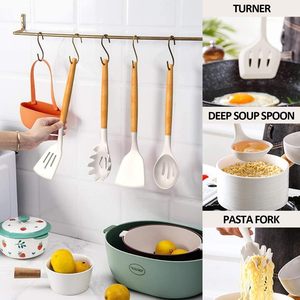 Accesorios para electrodomésticos de cocina, juegos de utensilios de cocina, juego de utensilios de cocina de silicona con mango de madera para cocinar - Product Image 4