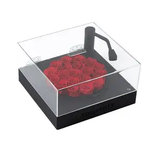 उच्च अंत रोमांटिक फूल अनन्त गुलाब ग्रामोफोन के साथ एक्रिलिक बॉक्स प्रदर्शन में संरक्षित गुलाब गुलाब