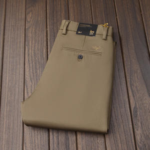 2025 pantalons d'affaires de luxe pour hommes 100% coton haut de gamme <span class=keywords><strong>grande</strong></span> <span class=keywords><strong>taille</strong></span> confortable coupe ample droite Logo personnalisé pour printemps plat - Product Image 4