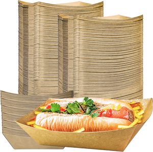Paper Boat Tray Disposable Kraft Paper Food Serving Tray Bulk Brown for Nachos Tacos BBQ Fries - Product Image 1