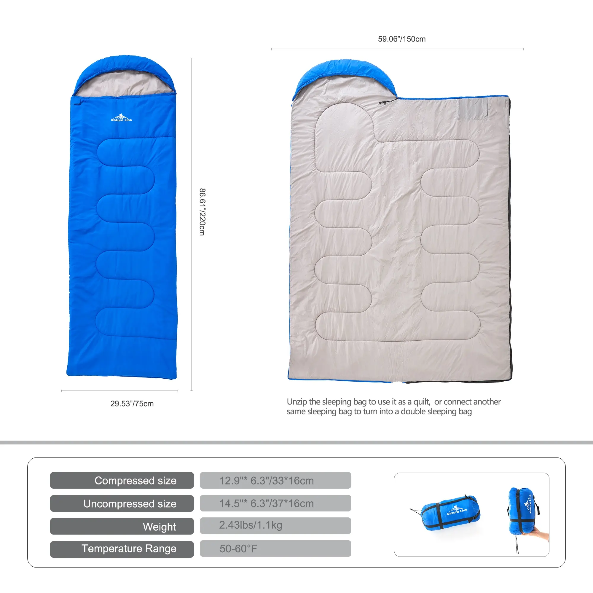 Sac de couchage personnalisé OEM pour le camping Sac de couchage avec enveloppe à température confortable