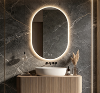 Miroir de salle de bain ovale à LED rétroéclairé, commande tactile, anti-buée, miroir de maquillage intelligent à fixation murale, lumière chaude, pour hôtel et maison