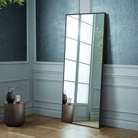 Miroir sur pied grand format 2025, fin et élégant, en alliage d'aluminium et verre, style Art déco/noir minimaliste, idéal pour la cosmétisation