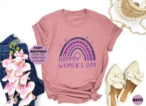 T-shirt casual da donna con stampa arcobaleno per la festa della donna, 100% cotone, girocollo, manica corta, primavera estate - Product Image 3